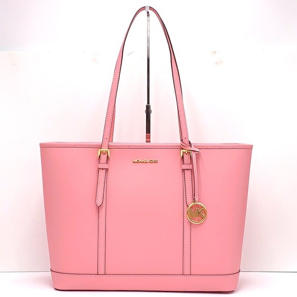 MICHAEL KORS Jet Set Travel Lg Top Zip Shoulder Tote Saffiano Leather Carnation - Picture 14 of 15